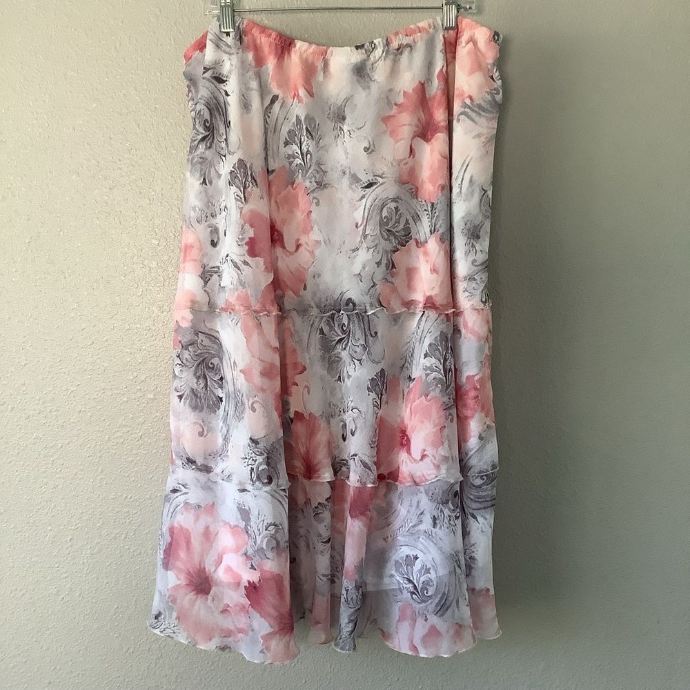 Vintage Y2K Floral Feminine Romantic Ruffle Boho Cottagecore Tier Midi Skirt XL - Picture 4 of 7
